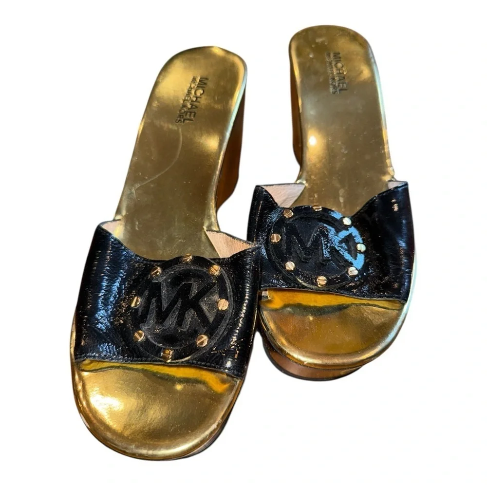 Michael Kors Black and Gold Slide Sandals